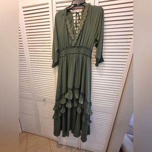 Baltic Born Pippa Ruffle Maxi Dress, Dusty Green, XL